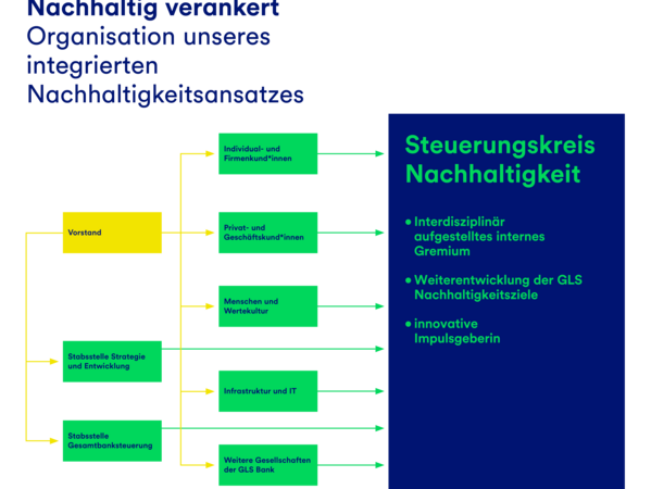 gls-bank-nachhaltigkeitsbericht-2022-steuerungskreis-nachhaltigkeit- Eine Grafik, die den Aufbau des Steuerungskreises Nachhaltigkeit darstellt.