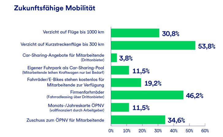 Eine Grafik, die darstellt wieviel Prozent der Befragten welche Maßnahme für eine zukunftsfähige Mobilität ergreifen.