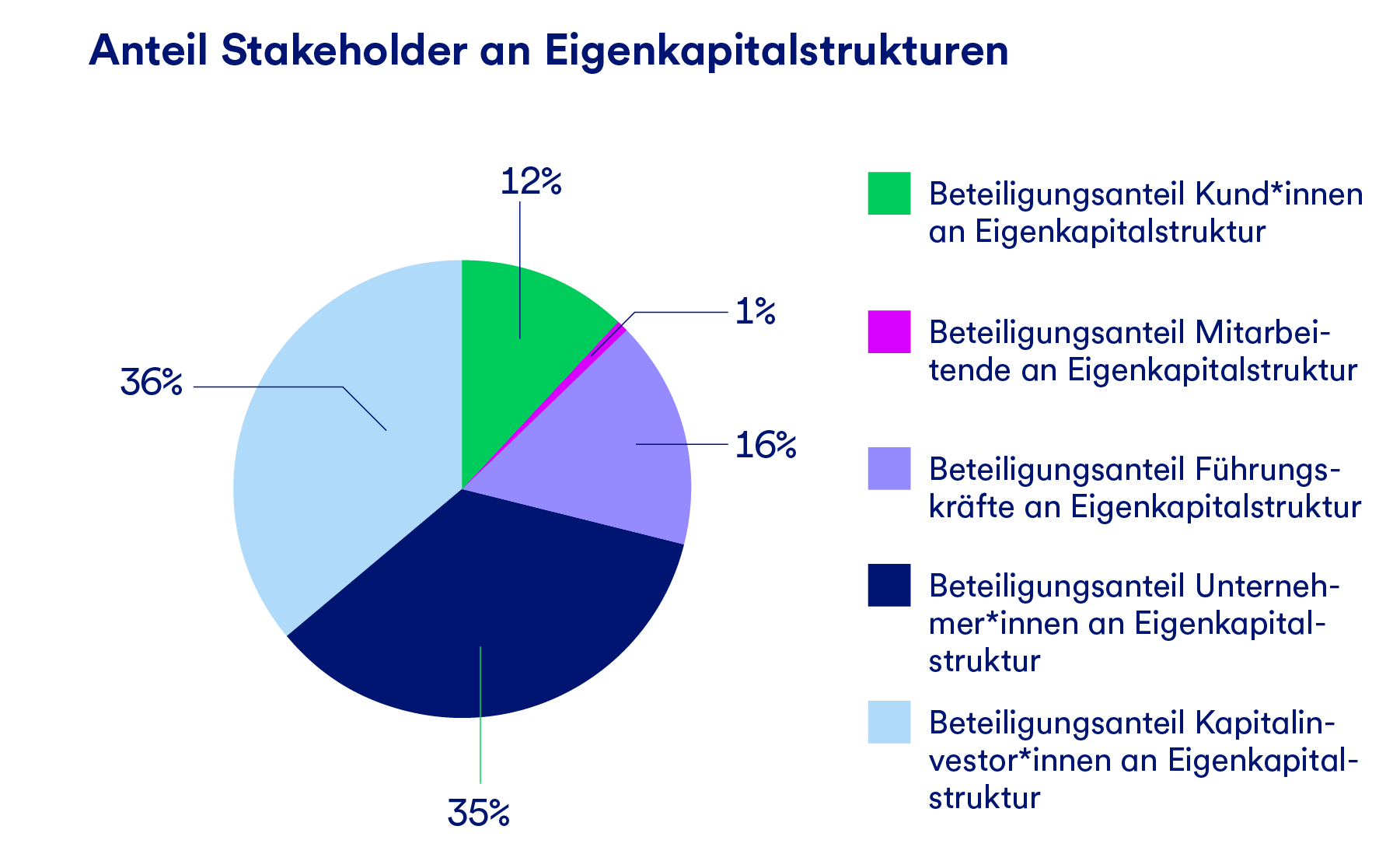 Eine Grafik, die den Anteil verschiedener Stakeholder-Gruppen an Eigenkapitalstrukturen darstelt.